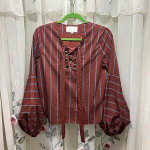 J.O.A. Los Angeles Maroon and Grey Striped Blouse